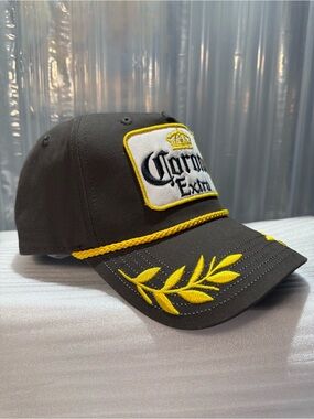Corona Extra Beer Rope Hat-Charcoal Gray SnapBack w/Gold Laurel Leaves-New